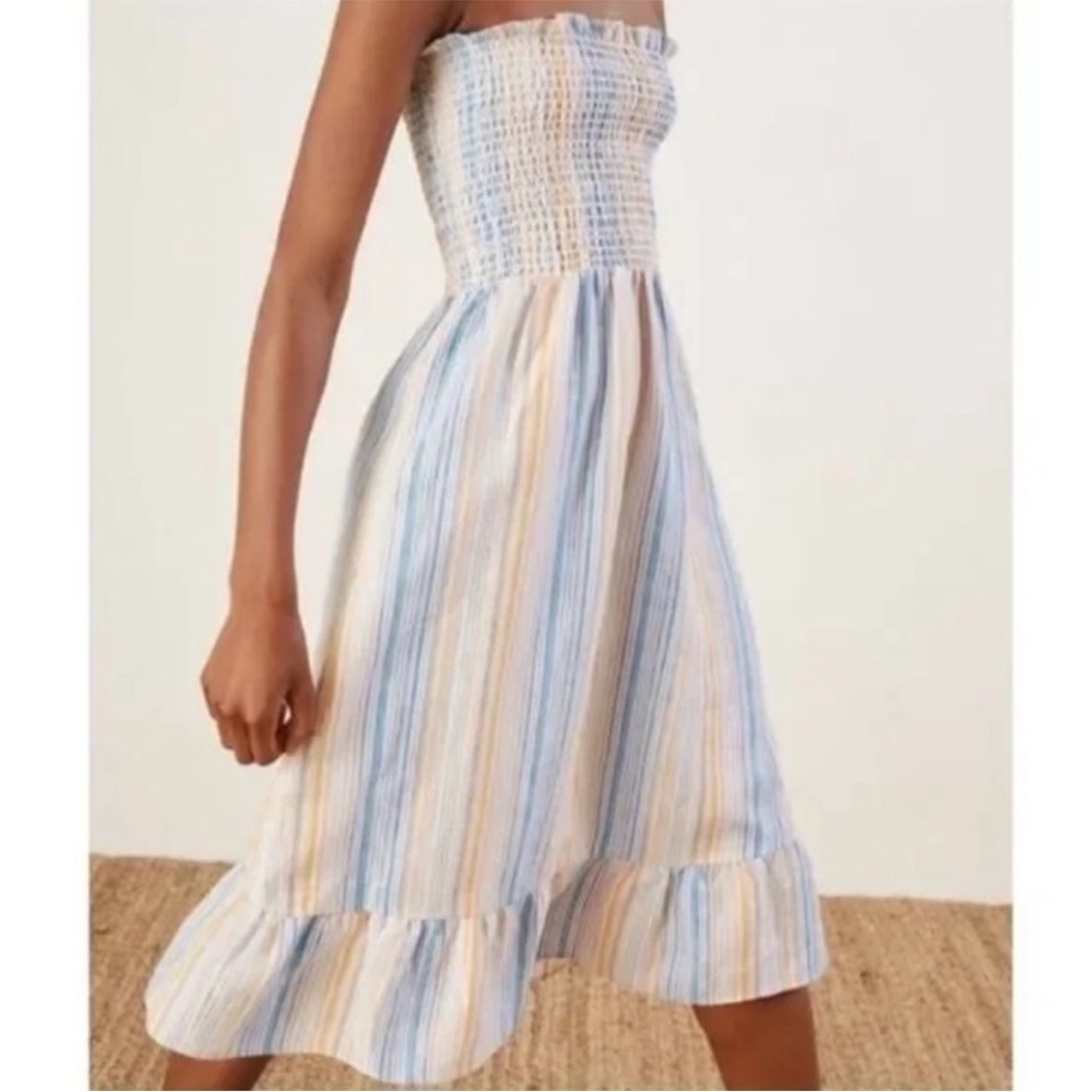 Reformation Marbella Bermuda Smocked 100% Linen Midi Dress Size M - Picture 2 of 9